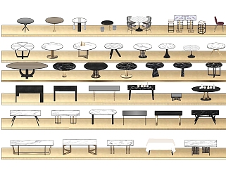 <em>现代</em>餐桌茶几组合su模型，餐桌组合sketchup模型下载
