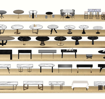 现代餐桌茶几组合su模型，餐桌组合sketchup模型下载