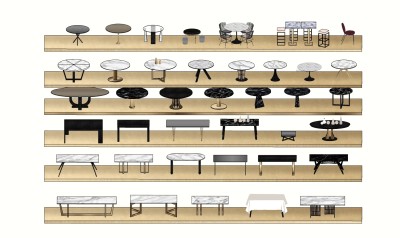 现代餐桌茶几组合su模型，餐桌组合sketchup模型下载