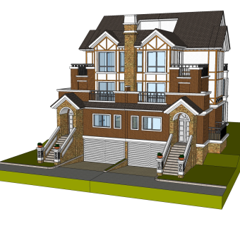 欧式联排别墅草图大师模型，别墅sketchup模型下载