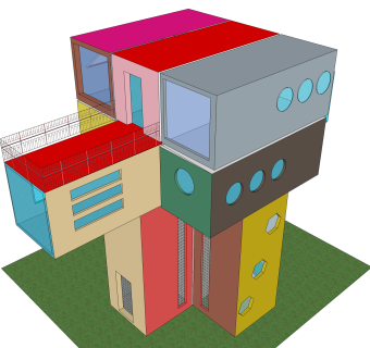 现代集装箱改造房sketchup模型，集装箱房屋草图大师模型下载