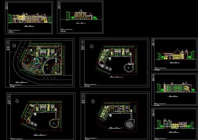 幼儿园cad建筑工程图纸，幼儿园平面立面图下载