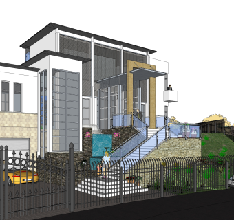 现代独栋别墅su模型下载，别墅草图大师模型分享
