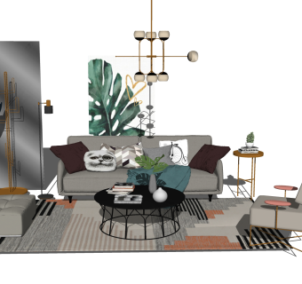 北欧沙发组合su模型，客厅餐厅沙发组合skp模型下载
