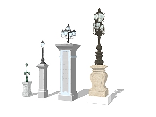 欧式造型灯柱组合草图大师模型，造型灯柱组合sketchup模型下载