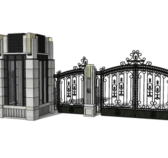 欧式入口大门草图大师模型下载，入口大门sketchup模型