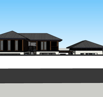 新中式别墅院落su模型免费下载，sketchup别墅草图大师模型