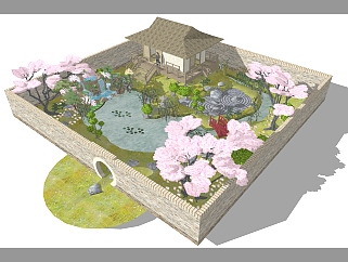 中式禅意生态农庄景观设计草图大师模型，禅意生态农庄景观设计sketchup模型下载