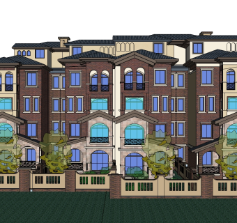 欧式联排别墅su模型，别墅sketchup模型下载