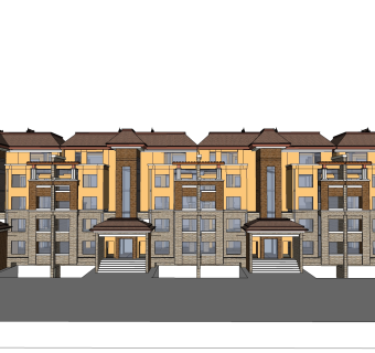 新中式别墅建筑，连排叠加别墅，SU模型免费下载