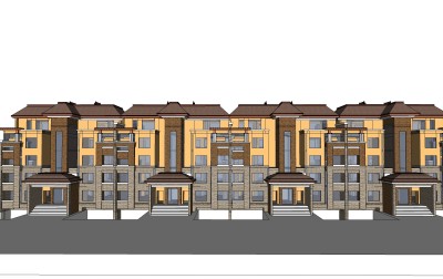 新中式别墅建筑，连排叠加别墅，SU模型免费下载