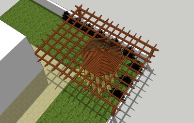 现代庭院廊架草图大师模型，庭院廊架sketchup模型下载