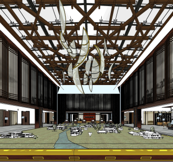 新中式售楼处草图大师模型，售楼部建筑sketchup模型免费下载