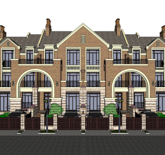 欧式联排别墅SU模型，联排别墅SKP模型下载