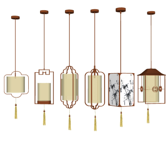 中式吊灯灯具组合SU模型，中式灯具组合SKP模型下载