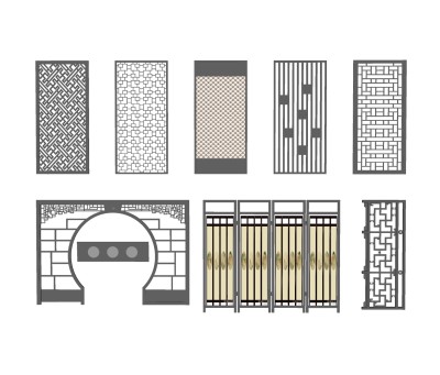中式屏风隔断组合免费su模型，屏风sketchup模型下载