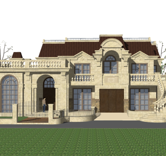 法式别墅外观草图大师模型，别墅外观sketchup模型免费下载