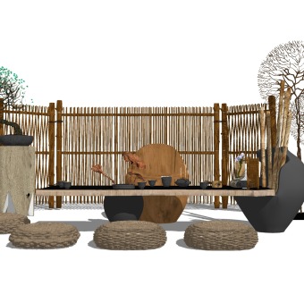 中式枯山水园艺小品草图大师模型，枯山水园艺小品sketchup模型下载