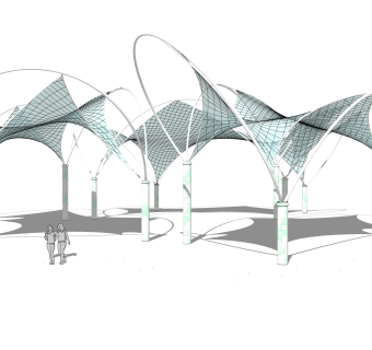 现代张拉膜雨棚草图大师模型，张拉膜雨棚su模型下载