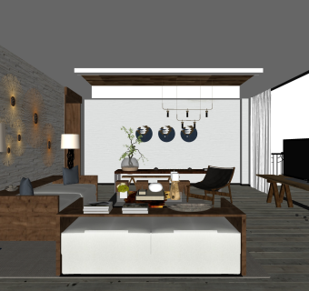 现代简约客厅免费su模型草图大师文件下载