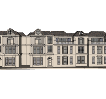 欧式连排别墅外观草图大师模型，SU模型免费下载
