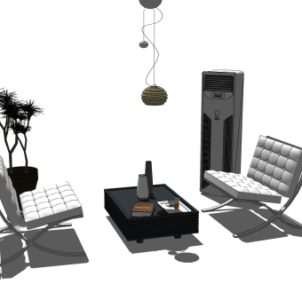 现代客厅单人沙发组合草图大师模型，客厅单人沙发组合sketchup模型免费下载