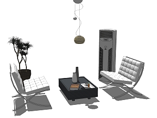 现代客厅单人沙发组合草图大师模型，客厅单人沙发组合sketchup模型免费下载