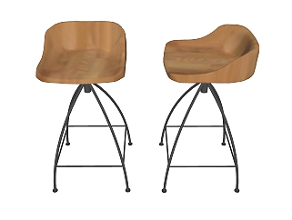 现代钢木吧椅sketchup模型，吧椅草图大师模型下载