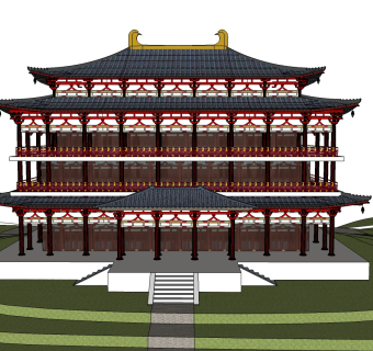 唐朝古建筑草图大师模型下载、唐朝古建筑su模型下载