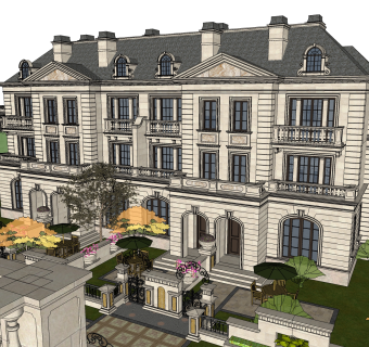 欧式联排别墅sketchup模型，别墅skb文件下载