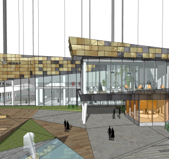 现代售楼处建筑方案草图大师模型，售楼部建筑sketchup模型免费下载