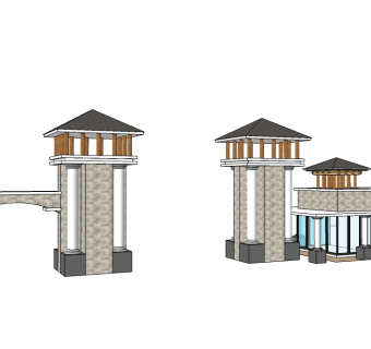 现代小区门卫亭su模型下载、小区门卫亭草图大师模型下载
