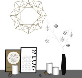 北欧花瓶蜡烛摆件草图大师模型,现代装饰品su模型下载