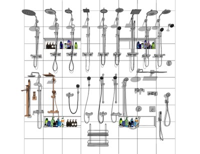 现代淋浴花洒组合草图大师模型，花洒skp文件下载
