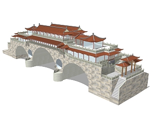 中式桥楼门草图大师模型，桥楼门sketchup模型免费下载
