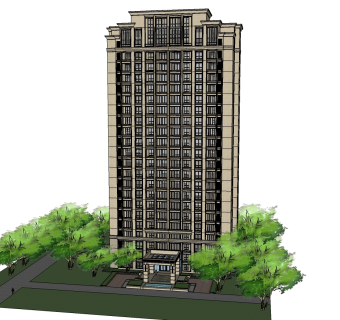 欧式高层住宅楼su模型下载，住宅楼草图大师模型