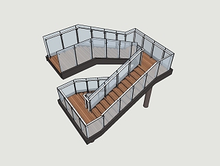 现代木制楼梯草图大师模型， 木制楼梯su模型下载