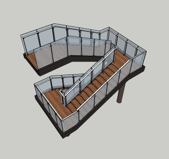 现代木制楼梯草图大师模型， 木制楼梯su模型下载