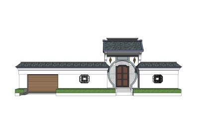 中式院门院墙草图大师模型，院门院墙sketchup模型免费下载