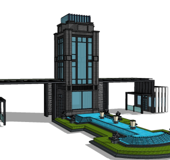 欧式入口大门草图大师模型下载，入口大门sketchup模型