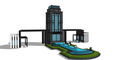 欧式入口大门草图大师模型下载，入口大门sketchup模型