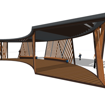 现代实木廊架草图大师模型，实木廊架sketchup模型下载