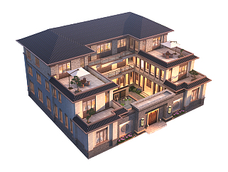 别墅设计图纸，二三层中式四合院农村自建房施工图下载