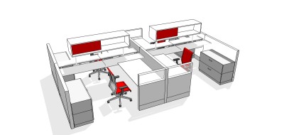 现代隔断办公桌su模型，办公桌草图大师模型下载
