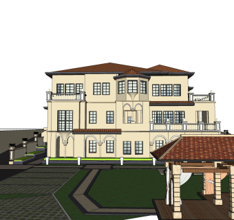 现代独栋别墅草图大师模型下载，独栋别墅sketchup模型