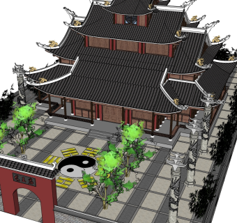 道观草图大师模型下载、道观su模型下载