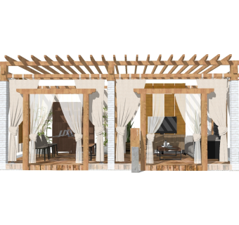 现代庭院实木廊架草图大师模型，庭院实木廊架sketchup模型下载