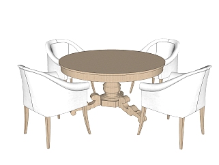 欧式实木餐桌椅su模型，小圆桌sketchup模型下载