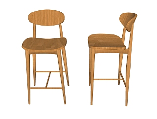 现代实木吧椅su模型，吧椅草图大师模型下载