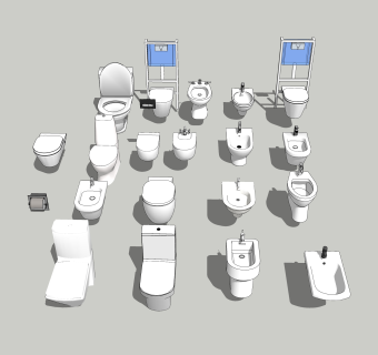 现代厕所坐浴盆组合草图大师模型，便器skp文件下载